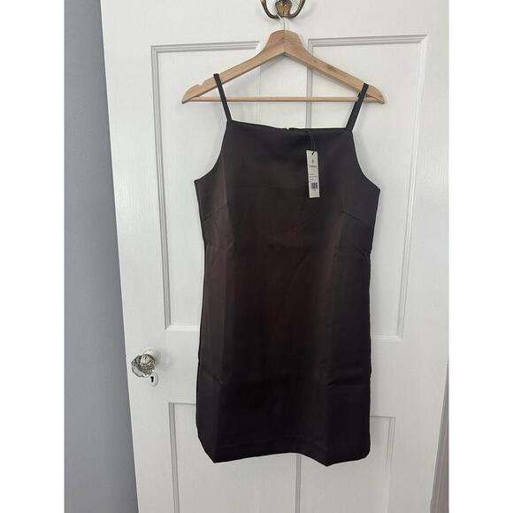 Tuckernuck Chocolate Brown Satin Lara Mini Dress $198 NWT Size 8 Medium Sold Out - Picture 4 of 4
